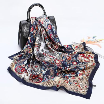 vimate 35" Square Silk Like Head Scarf - Women's Fashion Satin Scarf Bandana for Hair Wrapping at Night. - color: H3#. Style--134