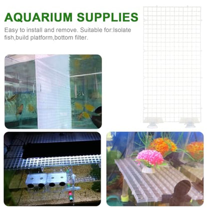 4pcs Aquarium Divider Fish Tank Grid Divider Tray Egg Crate Bottom Divider Board with 4Pcs Sucker Clips Aquarium Supplies