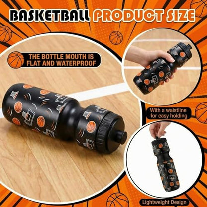 Reallnaive Party Favors Gifts, 24 oz Water Bottles Reusable Sport Squeeze Drinking Cup, Eat Sleep Drawstring Bag Cinch Sack Sport Pack for School Team Gift Event Accessories - style: Basketball