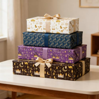 Keluna Ramadan Eid Gift Wrapping Paper - 12 Pcs Wrapping Paper for Ramadan Night Eid Al Fitr Charity Gifting Holy Month Rituals Islamic Festive - color: Ramadan