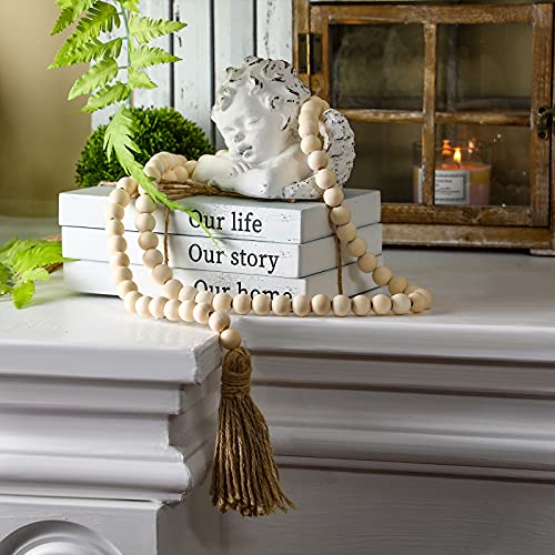 Jetec Decorative Books for Home Decor White Faux Farmhouse Stacked 3 Pieces Gift for Mother Teachers Friends Family for Coffee Tables Shelves with Wood Bead Tassels 58 Inch - style: Our Life, Our Story, Our Home