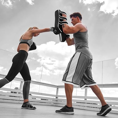 DXM SPORTS Muay Thai Pads Kickboxing Equipment Martial Arts Training Kick Pads for MMA, Taekwondo, Karate – Ideal for Kicks, Knees and Punches in Martial Arts Training (ONE PAD ONLY) - color: Black & White
