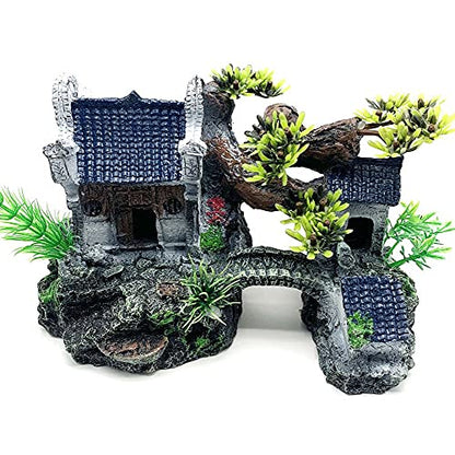 IBWell Classical Lifelike Chinese Landscape Resin Aquarium Castle Decorations Fish Tank Ornaments (River)