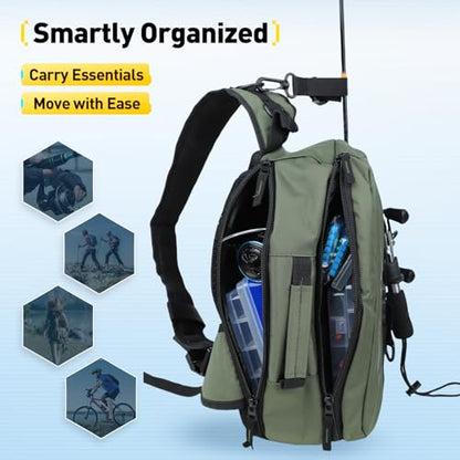 Small Fishing Bag with Rod Strap, Portable & Lightweight, Fish Small Tackle bag – Fits Tackle Boxes & Gear,Move Freely, Cast Smoothly - Fishing Gifts for Men - color: Forest Green