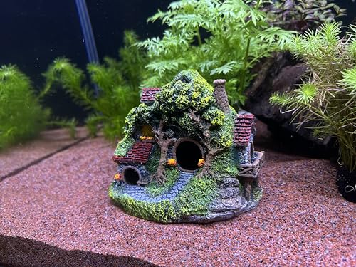 RVQIGYP[Magic Underwater Cabin Fish Tank Landscaping Hobbit House Decoration | Handmade Resin Material Waterproof and Anti-Fading | Fairy Tale Style Aquarium Landscaping Give Away Water Plants