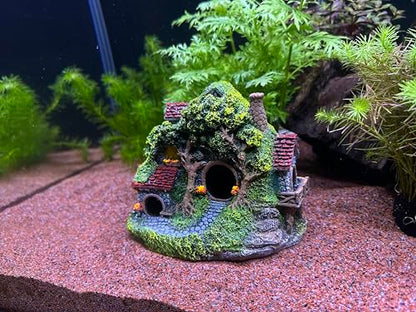 RVQIGYP[Magic Underwater Cabin Fish Tank Landscaping Hobbit House Decoration | Handmade Resin Material Waterproof and Anti-Fading | Fairy Tale Style Aquarium Landscaping Give Away Water Plants