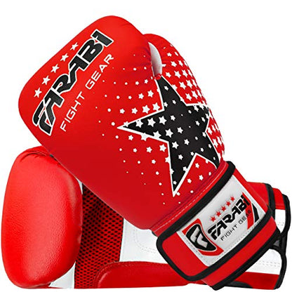 Farabi Boxing Gloves Kids Junior Muay Thai Kick Boxing Training MMA Punching Bag - color: Red Star, size: 6OZ