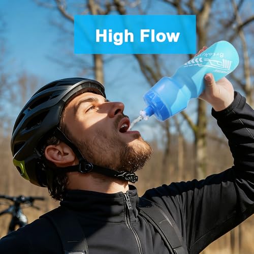 Mtb Bike Water Bottle 750ml Leakproof Squeeze BPA Free 24oz Bicycle Mountain Bottles 24 OZ Design for Cycling Riding, Running Outdoor Sports 2 Pack - color: Black/White+Blue/Green(2 PC)