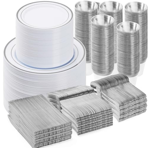 BESTVIP 900PCS Silver Dinnerware Set for 150 Guests, - color: Silver, size: 150 Guests
