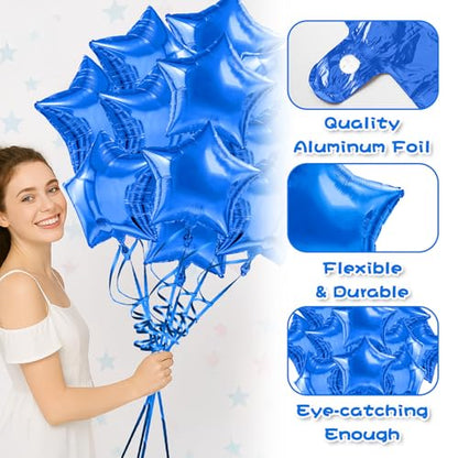 Blue Balloons Star Balloons Graduation Foil Balloon Mylar Helium Metallic 12pcs 18 Inch Arch Kit Blue Birthday Decorations Party Decorations Baby Shower Anniversary Wedding Halloween - style: Blue