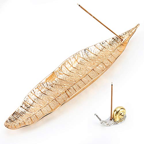 Accmor Incense Holder Set, Leaf and Snail Incense Burner, Incense Ash Catcher, Incense Sticks Holder for Counters, Meditation Room, Yoga, Home, Office, Gold - color: Gold