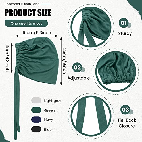4 Pieces Women Under Scarf Hat Hijab Cap Islamic Muslim Under Scarf Turban Beanie Cap - color: Navy,green, size: One Size
