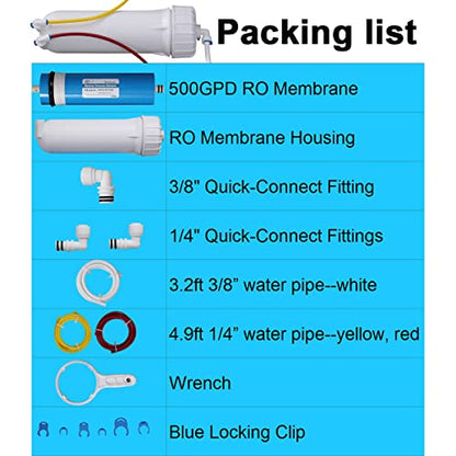 Huining 3012-500GPD Reverse Osmosis Membrane Housing Kit with 3/8 1/4 Quick Connector,Water Pipe,Wrench Whole Set Compatible with Residential Household Water Filtration System - style: 500GPD kit