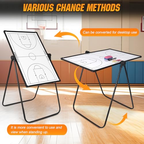 Double-Sided Adjustable Football Coaching Whiteboard with Wheels (Basketball-A)