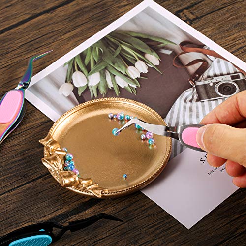 Mudder 3 Pcs Reverse Tweezers for Crafts Self Locking Curved,Curved Tip | Fine Precision Tips for Jewelry Beading Electronics, Anti-slip Grip Handles, Holds Small Components Securely During Assembly - style: Curved Tip