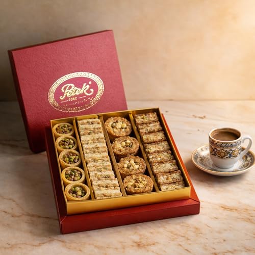 Petek Turkish Baklava Gift Box, 26 Piece Baklava Pastry with Honey, Pistachio & Walnut Assortment, Premium Turkish Snacks, Bakery & Dessert Gifts for Holidays, Ramadan, Birthdays & Special Occasions