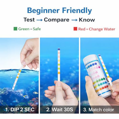 Aquarium Test Strips for Freshwater Fish: 7 in 1 Fish Tank Water Testing Kit for Aquarium Pond - Accurate Testing Nitrate Nitrite Hardness Free Chlorine pH Carbonate Total Alkalinity-100 Strips - size: 7 in 1 - 100 Count