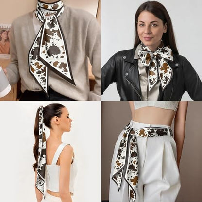 Head Hair Scarf Neck Silk Feeling Scarves Long Thin Satin Fashion Handbag Cute Decoration Women Girls 59 * 6.7'' - color: O-1-cowhide