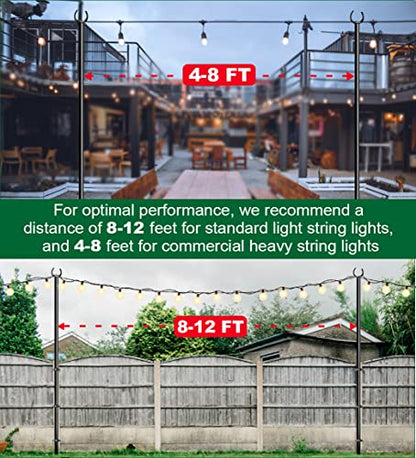 10ft String Light Poles for Deck Fence, Light Poles for Outdoor String Light, Perfect for Garden, Backyard, and Patio Lighting Stand for Parties, Wedding - Matte Black Finish - 2 Pack - style: 2 Pole for Deck Fence