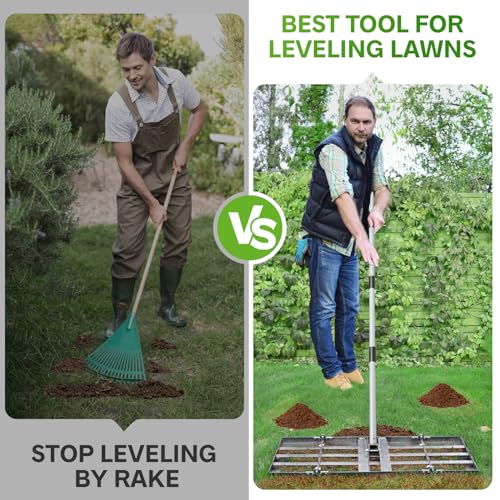 REAPALOT Lawn Leveling Rake, Lawn Leveler with Stainless Steel Long Handle, Heavy Duty Yard Level Tool for Leveling Soil, Sand Or Dirt Surfaces, Gardening Gloves Gift Included (30x10in) - size: 30x10in