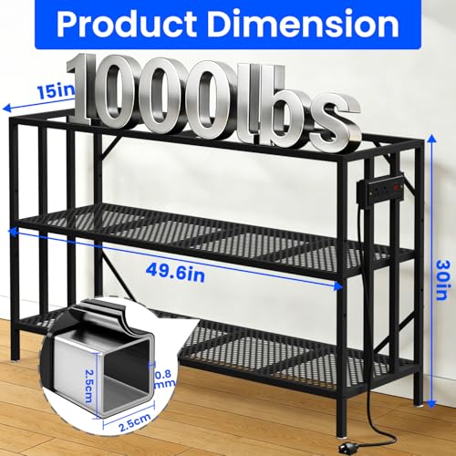 55-75 Gallon Fish Tank Stand with Power Outlet, Heavy Duty Metal Aquarium Stand, 3-Tier Adjustable Storage Shelf for Home and Office, 1000LBS Capacity, Black (Tank not Included) - size: 55-75 Gallon with Power Outlet