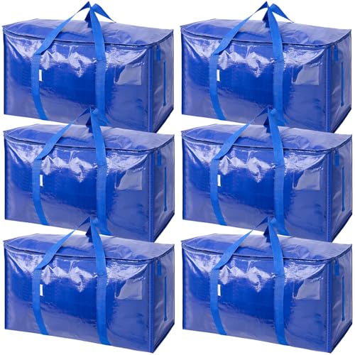 TICONN 6 Pack Extra Large Moving Bags with Zippers & Carrying Handles, Heavy-Duty Storage Tote Moving Boxes for Space Saving (6 PK, 30 Gallon) - color: Blue-30 Gallon, size: 6 Pack