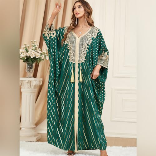 Embroidered Abaya Kaftans for Women Modern Elegant Dubai Moroccan Dubai Kaftan Dresses Abaya for Women Muslim Dress - color: Dark Green