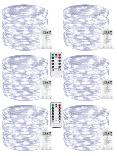6 Pack 60 LED Fairy Lights Battery Operated with Remote, 8 Modes String Lights Indoor Outdoor, Cuttable Battery Light for Home Bedroom Wedding DIY Centerpiece Christmas Decorations (Cool White) - color: Cool White, size: 6PK（60LED with Remote）