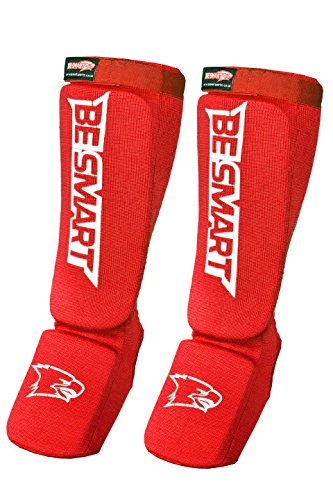 BS Shin Instep Pads MMA Leg Foot Guards Muay Thai Kick Boxing Guard Protector - color: Red, size: Large