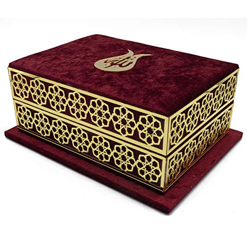 Modefa Islamic Turkish Holy Quran in Arabic with Keepsake Velvet Gift Case & Prayer Beads (Tulip Red) - color: Tulip Red
