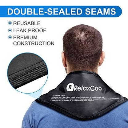 Neck Ice Pack Wrap, RelaxCoo Reusable Gel Ice Pack for Neck Shoulders, Cold Compress Therapy for Pain Relief, Injuries, Swelling, Bruises, Sprains, Inflammation and Cervical Surgery Recovery - style: BLack-1 Pack
