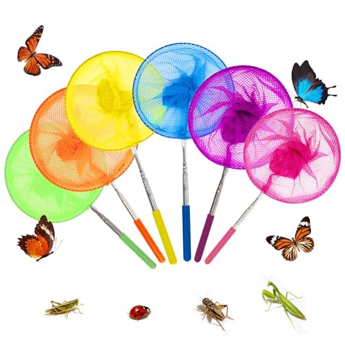 RAINFLOW Telescopic Butterfly Nets - Fishing Net with Anti Slip Grip | Outdoor Catcher Net for Catching Butterfly, Bugs, Insect, Fish, Ladybird, Extendable 6.7 in to 34 in - size: 6 Pack