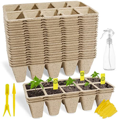 200 Cells Seed Starter Tray, 20 Pack Biodegradable Seed Starter Kit, Peat Pots for Seedlings with 200 Plant Labels, 2 Seed Planting Tool and 1 Spray Bottle