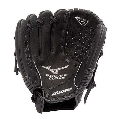 Mizuno Prospect PowerClose Youth Baseball Glove Series I V-Flex Notch I Parashock Palm Pad I Buttersoft Palm Liner - color: Black|Tartan Flex Web, size: 10.5"|All Positions|Ages 7-8