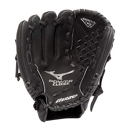 Mizuno Prospect PowerClose Youth Baseball Glove Series I V-Flex Notch I Parashock Palm Pad I Buttersoft Palm Liner - color: Black|Tartan Flex Web, size: 10.5"|All Positions|Ages 7-8
