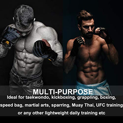 ZooBoo MMA Gloves, Half-Finger Boxing Fight Gloves MMA Mitts with Adjustable Wrist Band UFC Gloves for Sanda Sparring Punching Bag Training (One Size Fits Most) - color: HS-Red