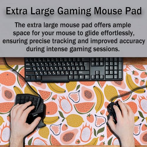 Large Desk Pad, Keyboard Mouse Pad Gaming Desk Mats, Mouse Pad Mat Non-Slip Rubber Base Waterproof with Stitched Edges, 35.4 X 15.7 inch for Work/Game/Office/Home Bright Summer Cartoon Fruits - color: Cartoon Fruits