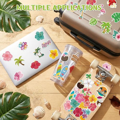 150PCS Hibiscus Flower Stickers Tropical Hawaiian Flower Vinyl Decals, Waterproof for Water Bottles Laptop Scrapbook, Luau Stickers for Kids - style: Hibiscus