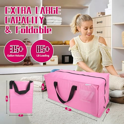 6-Pack Moving Bags,Heavy Duty Large Storage Bags with Zippers & Backpack Straps,Space Saver Bags are Packing Supplies for Moving & Travel,Alternative to Moving Boxes(Pink) - color: PINK