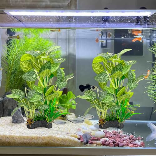 Silk Aquarium Plants 9.8in 2-Pack | Soft fish-safe durable fade-resistant for fresh/salt weighted base flexible - color: Green