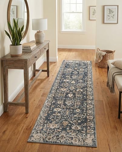 Rugs.com Oregon Collection Rug – 8 Ft Runner Blue Low-Pile Rug Perfect for Hallways, Entryways - color: Blue 3, size: 2'2" x 8' (Runner)