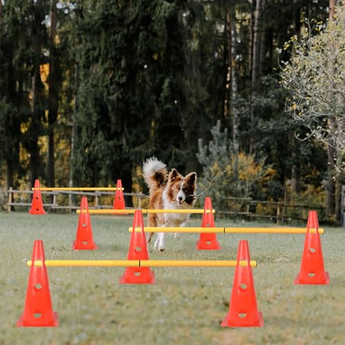 TNZMART Dog Agility Hurdle Cones Pet Jump Training Set Dog Agility Course Backyard Set Adjustable Obstacle Training Set (Orange, 6 Sets) - color: Orange