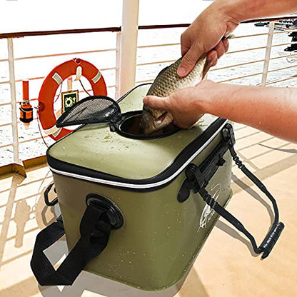 Fishing Bucket,Foldable Fish Bucket, Multi-Functional EVA Fishing Bag for Outdoor, Live Fish Lures Bucket and Fish Protection Bucket,10GAL/8GAL/6GAL/4.8GAL/3GAL Live Fish Container (6GAL/ArmyGreen) - color: 6gal/Armygreen