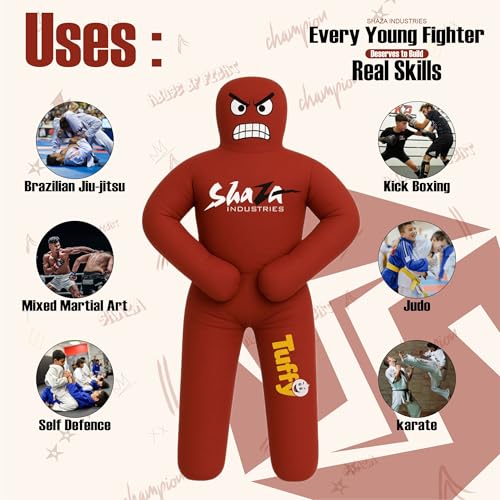 Shaza Toffy Youth Wrestling Dummy, Unfilled Canvas Training Partner, Kids Combat Practice Equipment - color: Red