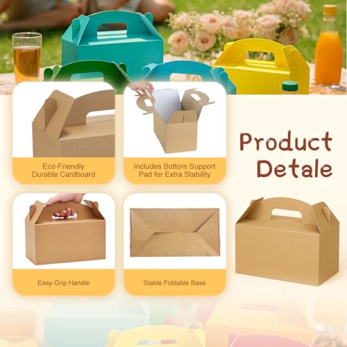 Papertide Brown Gable Box with Handles, 30 Pack 9.45×5×5 inch Sturdy Colorful Cardstock treat Boxes for Christmas Birthday Party Favors, Premium Presentation Boxes with Lids - color: Brown