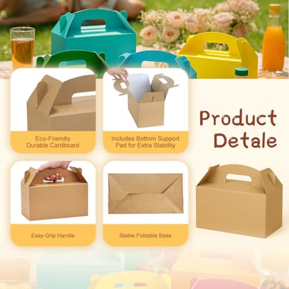 Papertide Brown Gable Box with Handles, 30 Pack 9.45×5×5 inch Sturdy Colorful Cardstock treat Boxes for Christmas Birthday Party Favors, Premium Presentation Boxes with Lids - color: Brown