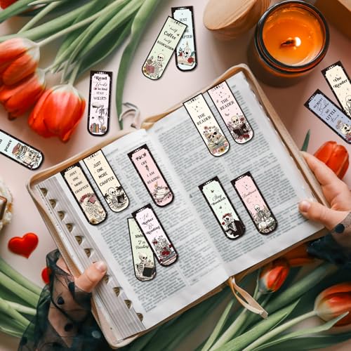 Skeleton Reading Bookmark Magnetic Gift - Wxiben 30 Pcs Gothic Skull Bookmarks Magnetic Floral Skeleton Book Marks Page Magnets Marker Clip for Women Men Students Teacher Book Lovers Bookish - style: Skeleton Reading