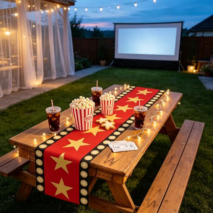 Movie Night Table Runner 13x72 Inch, Hollywood Stars Awards Dresser Scarf - color: Movie Night-2