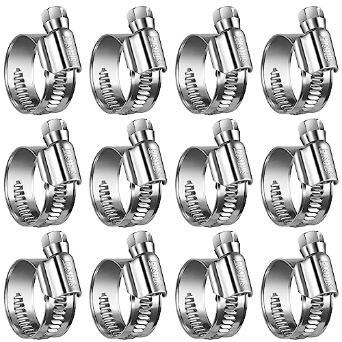 Non-Slip Stainless Steel Worm Gear Hose Clamps 5/8 to 1"(16-25mm) | SAE Size 8, 5/16"Hex Head, Soft Hose Protection, Adjustable for Automotive, Fuel Line, Garden, Heater, Radiator, 12Pack - size: SAE#8(5/8 To 1)