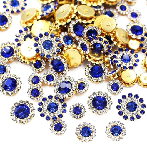 100pcs Sew on Rhinestones Sunflower Shapes Crystal Glass Mixed 8mm 10mm 12mm 14mm Gold Base Art Rhinestone for DIY Garments, Dress, Headdress, Embellishments (03 Sapphire Blue) - color: 03 Sapphire Blue